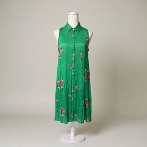 🛍️Hope Springs  Button front sleeveless tank dress with floral embroidered